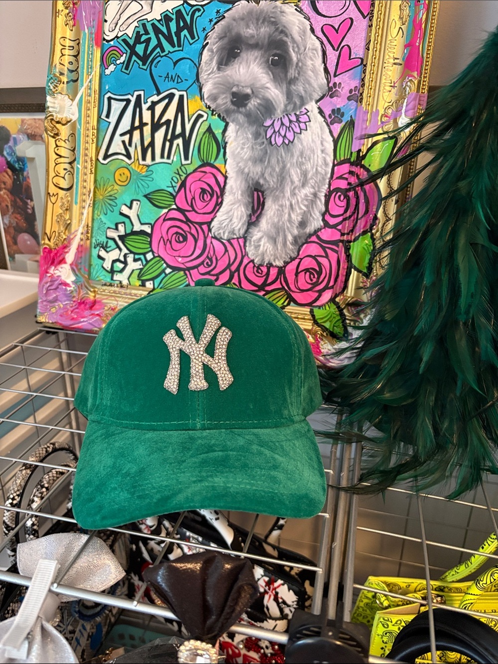 Unbranded Green Velvet Baseball Cap with Rhinestone Logo